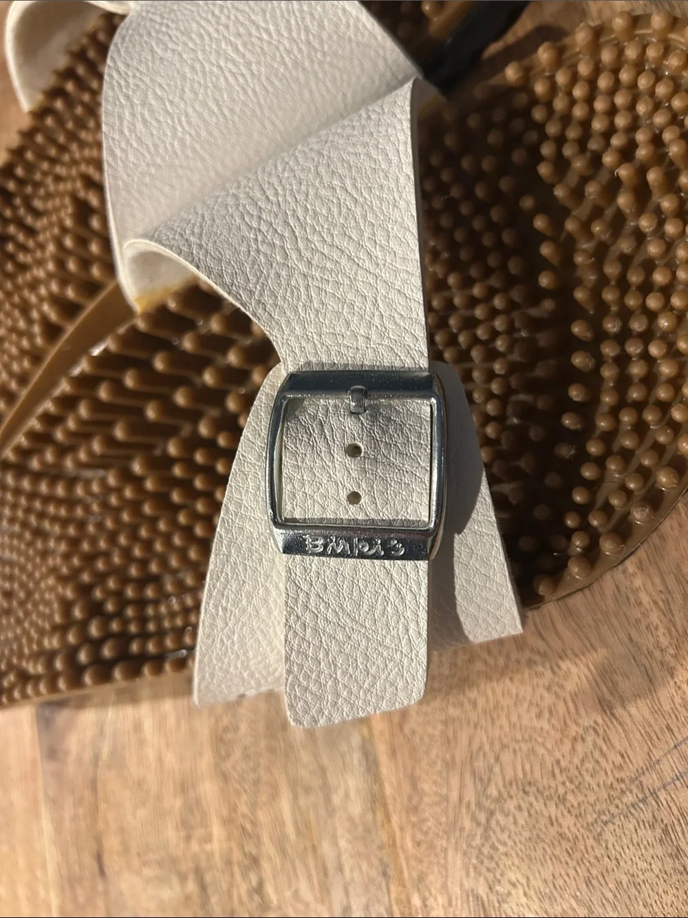Birkenstock White Single Strap Massage Footbed Sandals